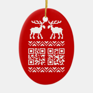 Ugly Christmas Sweater QR Code Glücklich Neues Jah Keramik Ornament