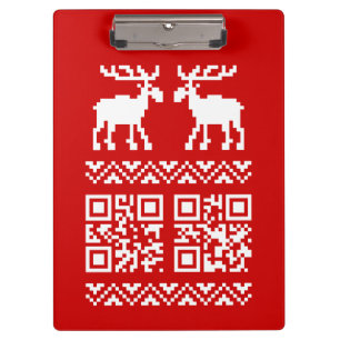 Ugly Christmas Sweater QR Code Glücklich Neues Jah Klemmbrett