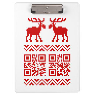 Ugly Christmas Sweater QR Code Glücklich Neues Jah Klemmbrett