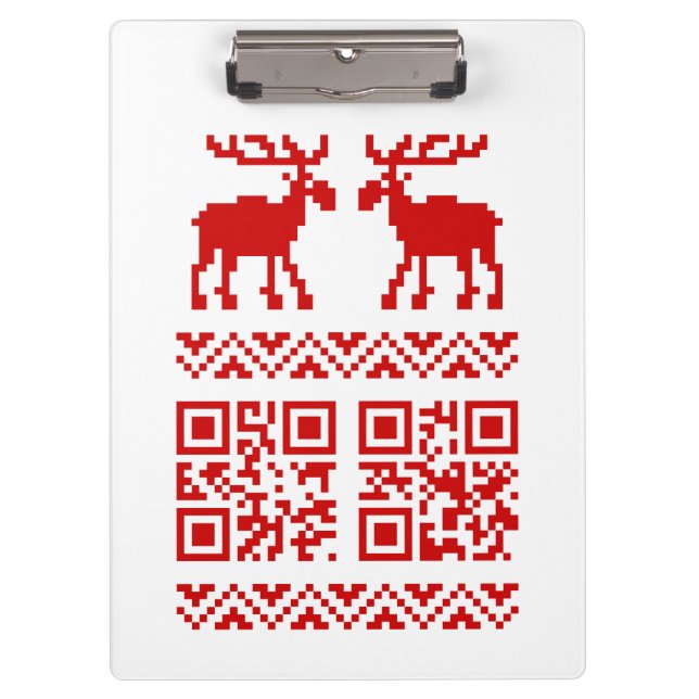 Ugly Christmas Sweater QR Code Glücklich Neues Jah Klemmbrett (Vorderseite)