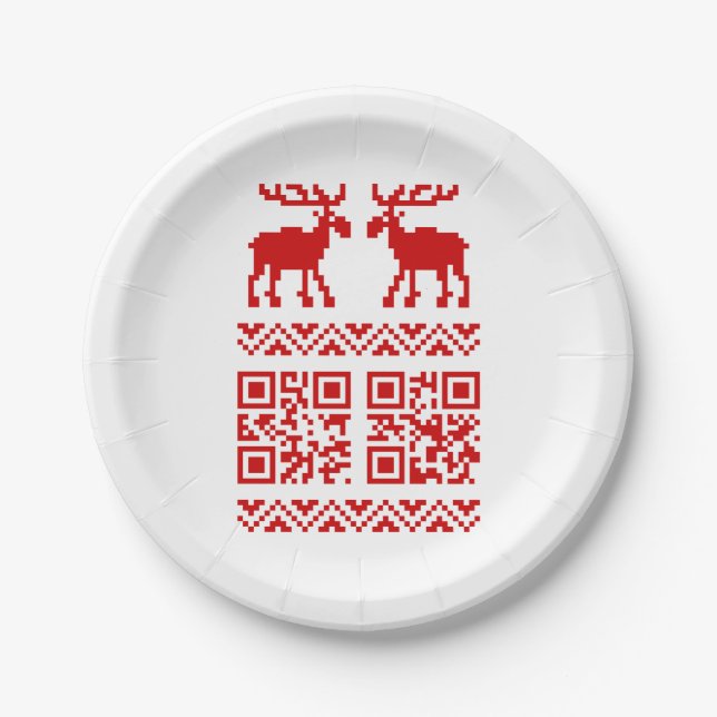 Ugly Christmas Sweater QR Code Glücklich Neues Jah Pappteller (Vorderseite)