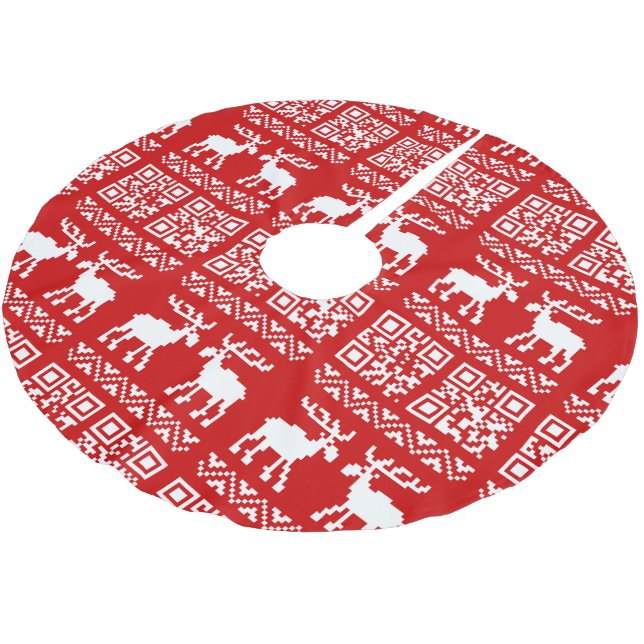 Ugly Christmas Sweater QR Code Glücklich Neues Jah Polyester Weihnachtsbaumdecke (Schrägansicht)