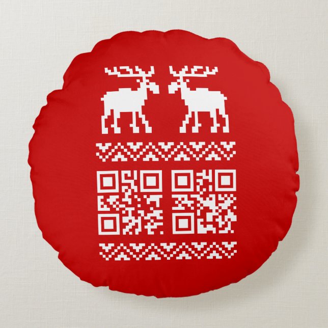 Ugly Christmas Sweater QR Code Glücklich Neues Jah Rundes Kissen (Vorderseite)