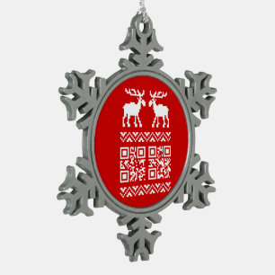 Ugly Christmas Sweater QR Code Glücklich Neues Jah Schneeflocken Zinn-Ornament