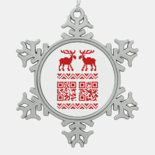 Ugly Christmas Sweater QR Code Glücklich Neues Jah Schneeflocken Zinn-Ornament