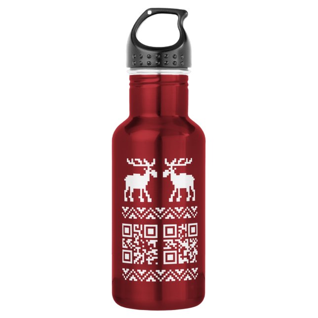Ugly Christmas Sweater QR Code Glücklich Neues Jah Trinkflasche (Vorderseite)