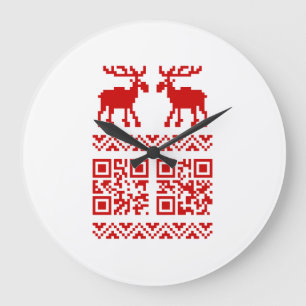 Ugly Christmas Sweater QR Code Happy New Year ! Große Wanduhr