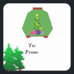 Ugly Christmas Sweater Quadratischer Aufkleber<br><div class="desc">Ein lustiges Design mit einem hässlichen Weihnachtskraut,  Weihnachtsbäumen auch. Passen Sie Ihre Wünsche an.</div>