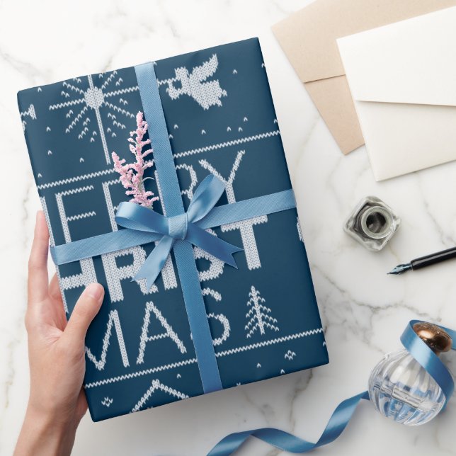 Ugly Christmas Sweater Religious Christlich Blue Geschenkpapier (Schenken)