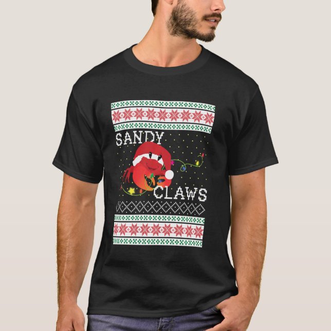 Ugly Christmas Sweater Sandy Claws Crab Liebhaber  T-Shirt (Vorderseite)