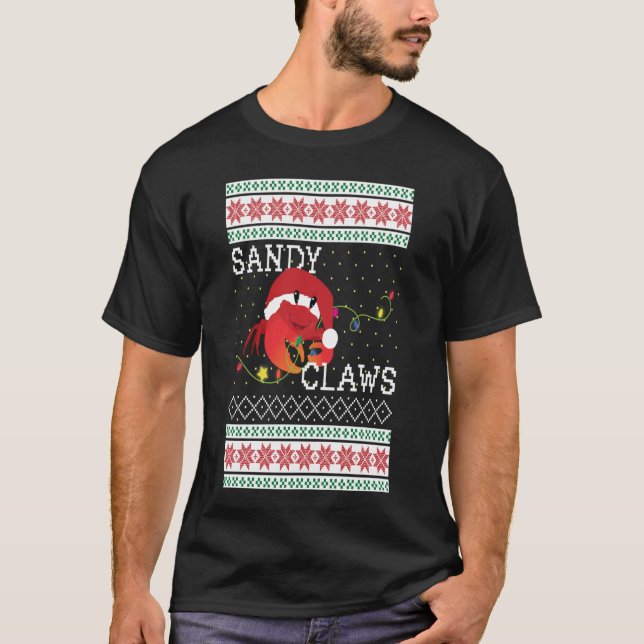 Ugly Christmas Sweater Sandy Claws Crab Liebhaber  T-Shirt (Vorderseite)