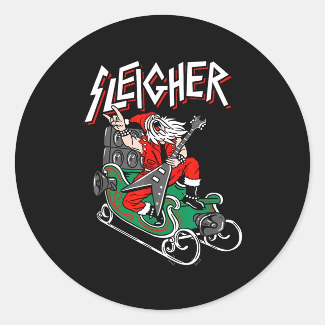 Ugly Christmas Sweater Sleigher Heavy Metal Santa  Runder Aufkleber (Vorderseite)