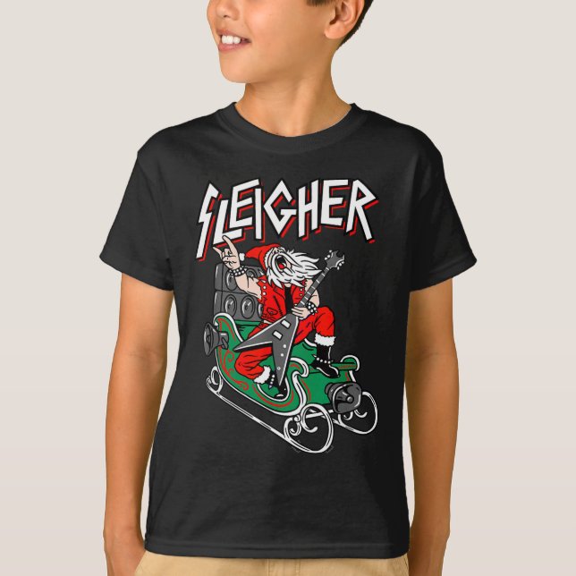 Ugly Christmas Sweater Sleigher Heavy Metal Santa  T-Shirt (Vorderseite)