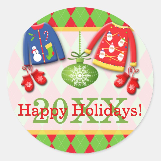 Ugly Christmas Sweaters Happy Holidays Sticker (Vorderseite)