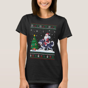 Ugly Christmas Tree Lights Santa Riding Alaskan Kl T-Shirt