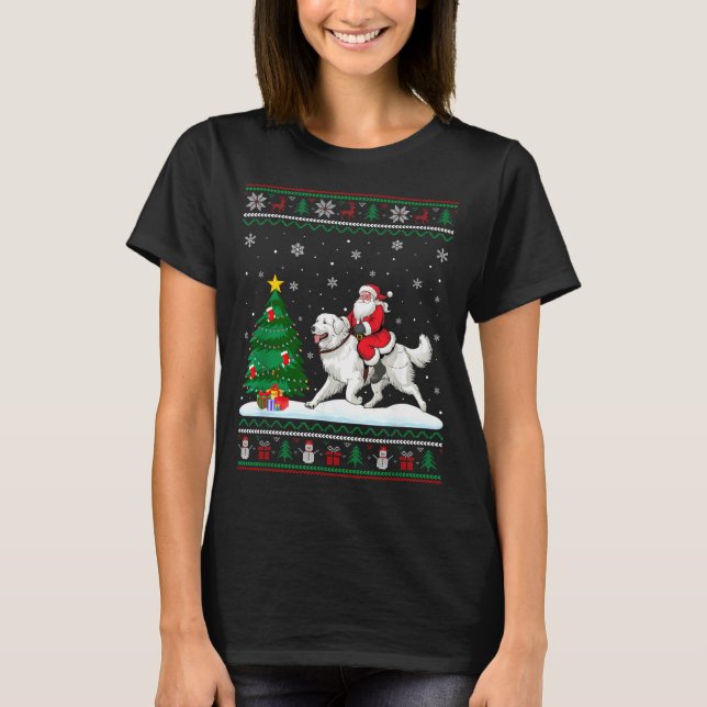 Ugly Christmas Tree Lights Santa Riding Great Pyre T-Shirt (Vorderseite)