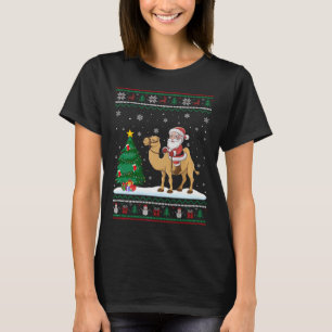 Ugly Christmas Tree Lights Xmas Santa Riding Bactr T-Shirt