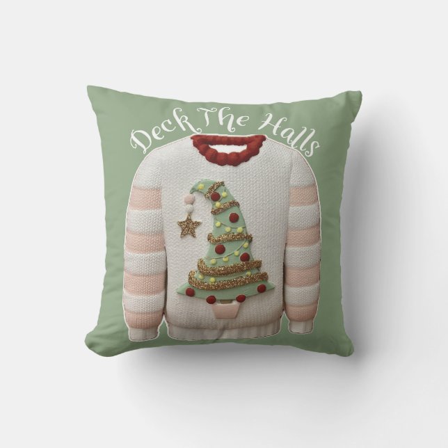 Ugly Christmas Tree Sweater Throw Kissen (Vorderseite)