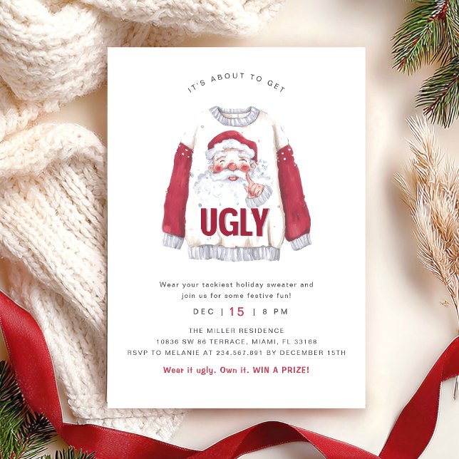 Ugly Christmas Watercolor Sweater Party Einladung (Von Creator hochgeladen)