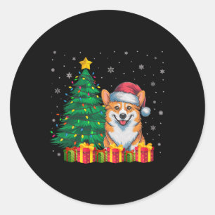 Ugly Corgi Weihnachtsmannmütze Weihnachtsleuchten Runder Aufkleber