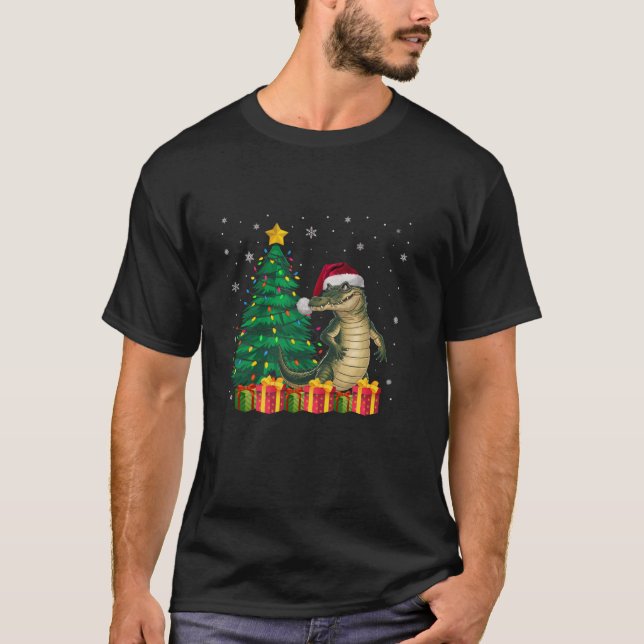 Ugly Crocodile Weihnachtsmannmütze Weihnachtsbaum  T-Shirt (Vorderseite)