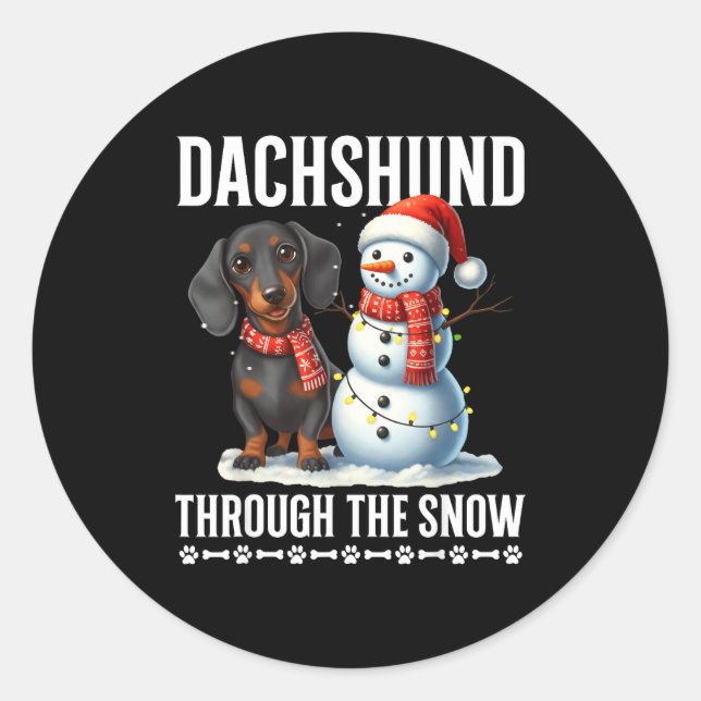 Ugly Dachshund Christmasthrough The Snow Gift Chri Runder Aufkleber (Vorderseite)