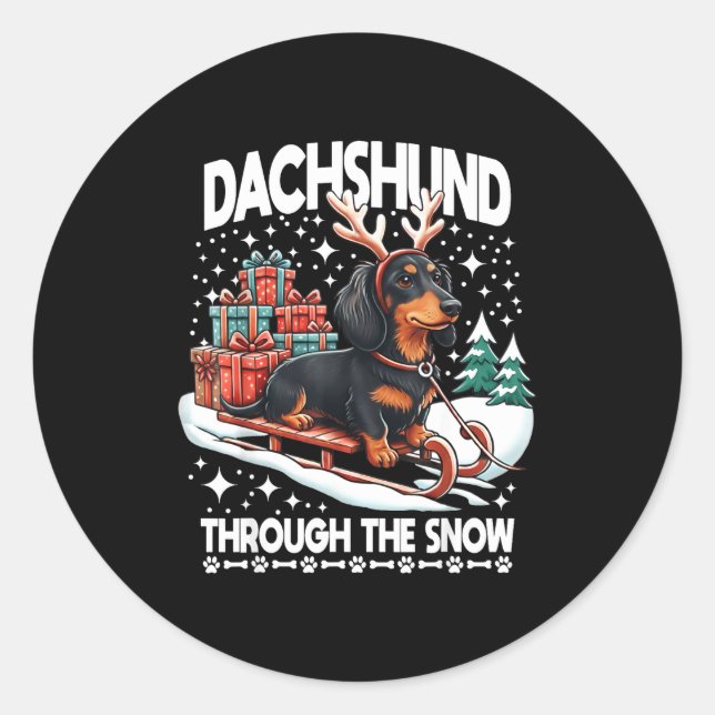 Ugly Dachshund Christmasthrough The Snow Gift Chri Runder Aufkleber (Vorderseite)