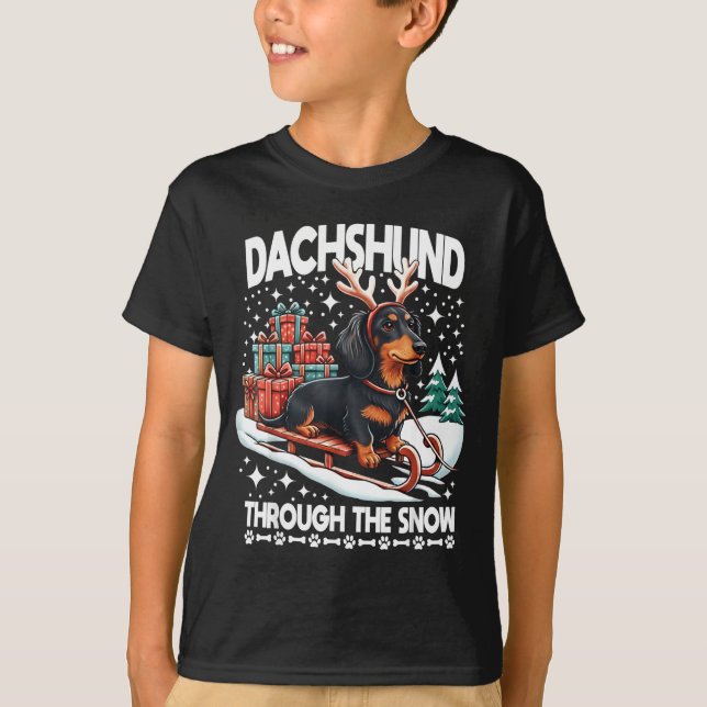 Ugly Dachshund Christmasthrough The Snow Gift Chri T-Shirt (Vorderseite)