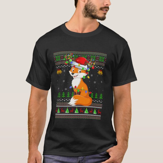 Ugly Fox Xmas Lighting Santa Fox Christmas Long Sl T-Shirt (Vorderseite)