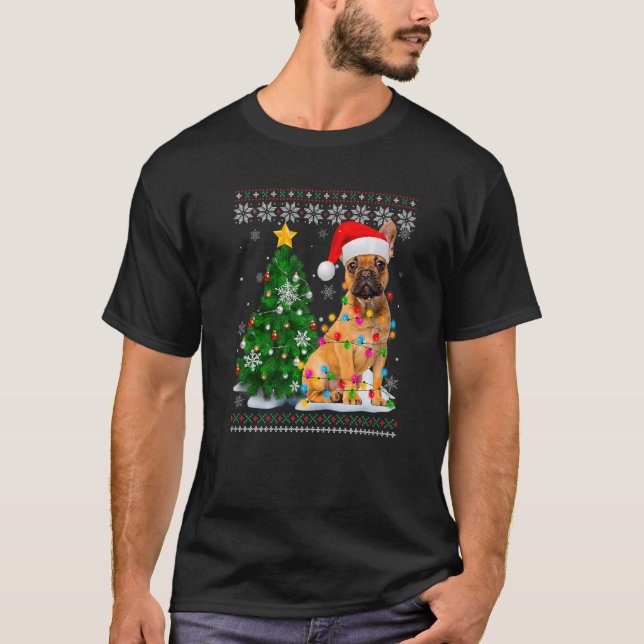 Ugly French Bulldog Hund Weihnachtsmannmütze Weihn T-Shirt (Vorderseite)