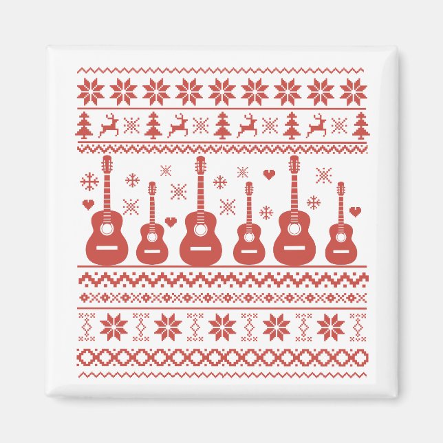 Ugly Frohe Weihnachts Pullover akustische Gitarre Magnet (Vorne)