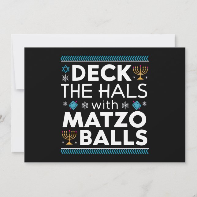 Ugly Hanukkah Deck Hall mit Matzo Ball Chanukah Einladung (Vorderseite)