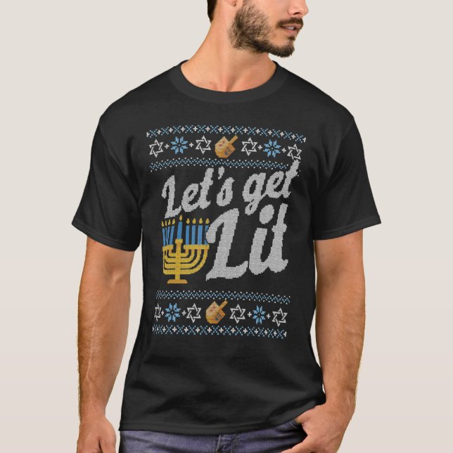 Ugly Hanukkah Sweater Lasse Lit Menorah T-Shirt (Vorderseite)