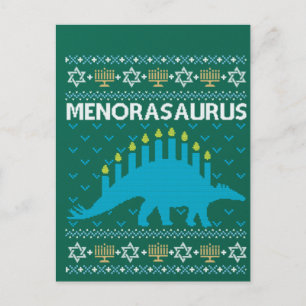 Ugly Hanukkah Sweater, Menorasaurus, Jewish Dinosa Postkarte