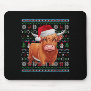 Ugly Highland Cow liebt Xmas Sweater Santa Christ Mousepad