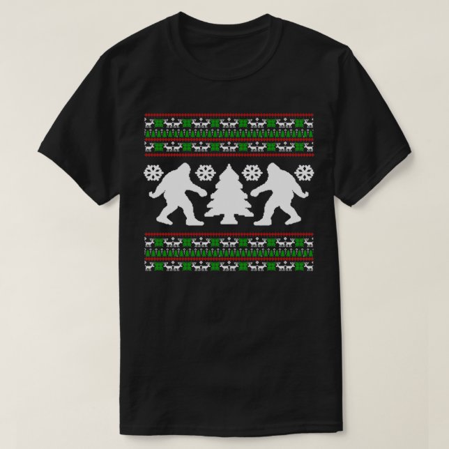 Ugly Holiday Bigfoot Christmas Sweater Science T-Shirt (Design vorne)