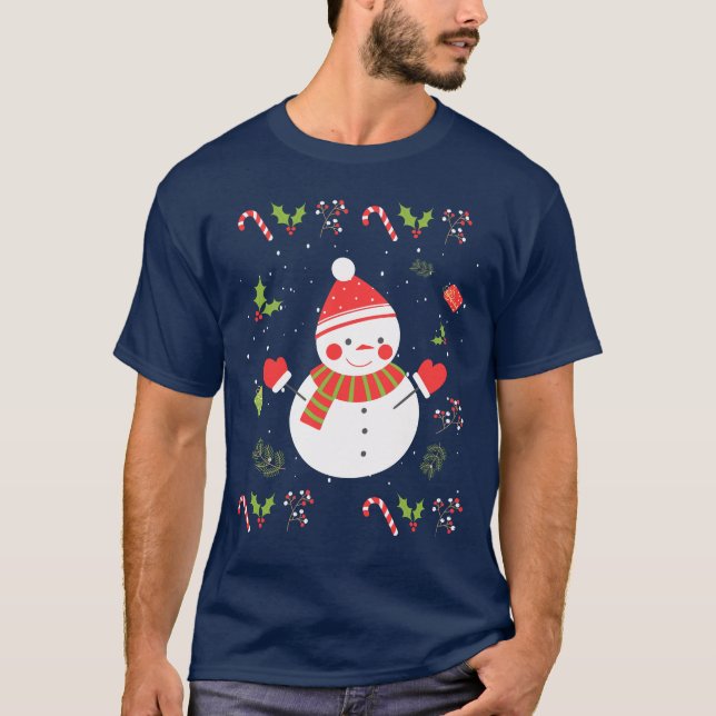 Ugly Holiday Sweater Niedlich Snowman T-Shirt (Vorderseite)