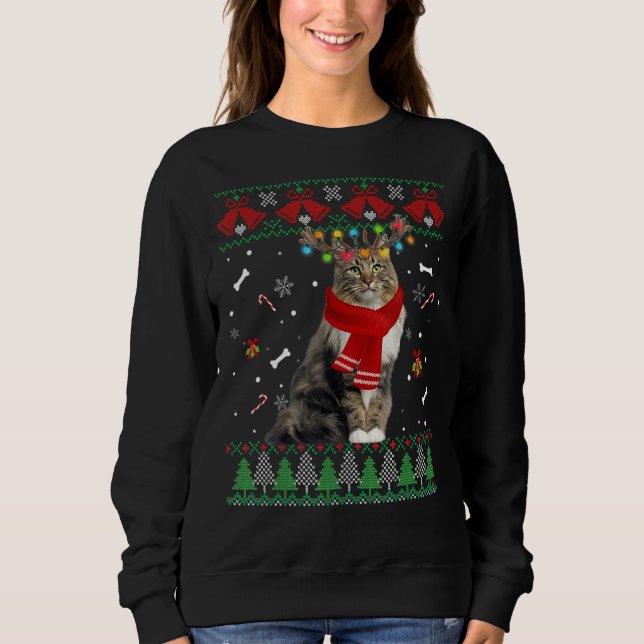 Ugly Kitten Santa Christmas Cat Lights Sweatshirt (Vorderseite)