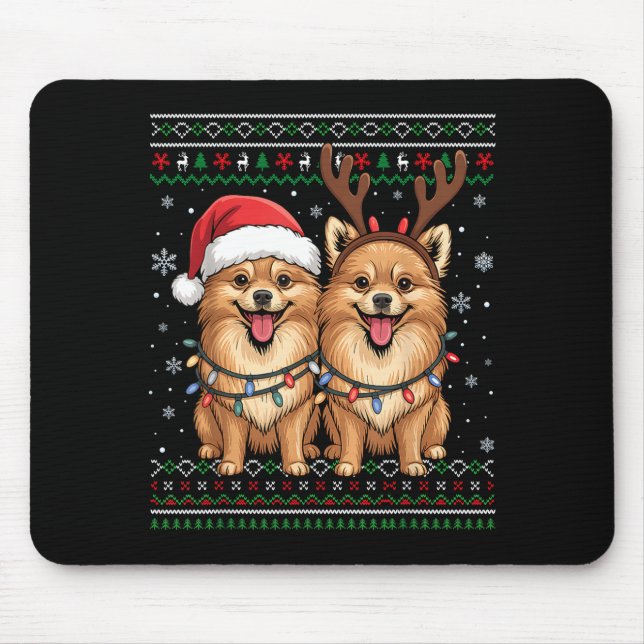 Ugly Meranian Dog Xmas Santa Matching Christmas Sw Mousepad (Vorne)