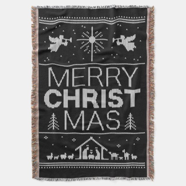 Ugly Merry CHRISTmas Sweater Elegant Religious Decke (Vorderseite Vertikal)