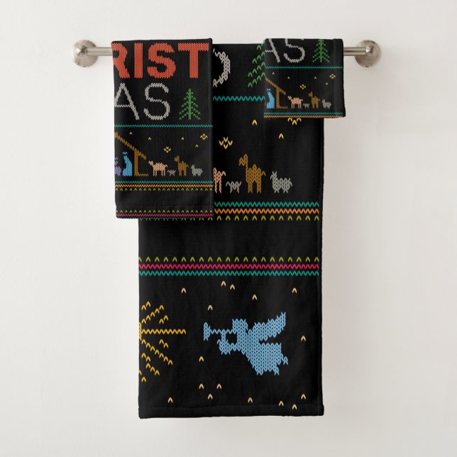 Ugly Merry CHRISTmas Sweater Religious Colorful Badhandtuch Set (Insitu)