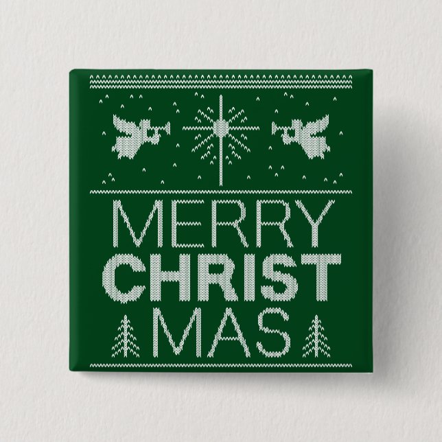 Ugly Merry CHRISTmas Sweater Religious Green Button (Vorderseite)