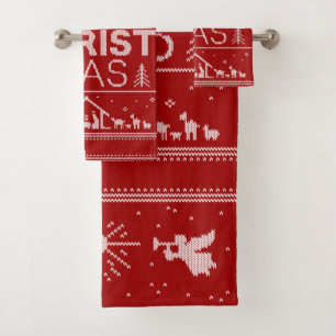 Ugly Merry CHRISTmas Sweater Religious Red Badhandtuch Set
