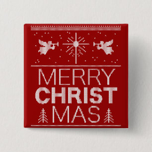 Ugly Merry CHRISTmas Sweater Religious Red White Button