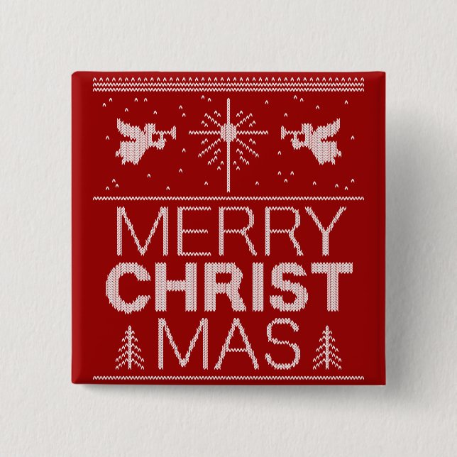 Ugly Merry CHRISTmas Sweater Religious Red White Button (Vorderseite)