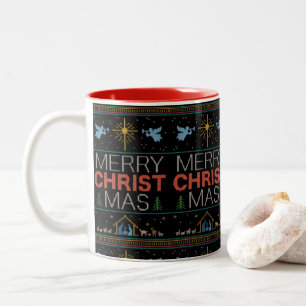 Ugly Merry CHRISTmas Sweater Strick Religion Zweifarbige Tasse