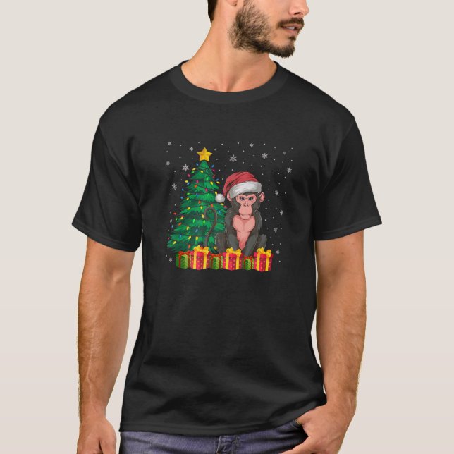 Ugly Monkey Weihnachtsmannmütze Weihnachtsbaum Lig T-Shirt (Vorderseite)