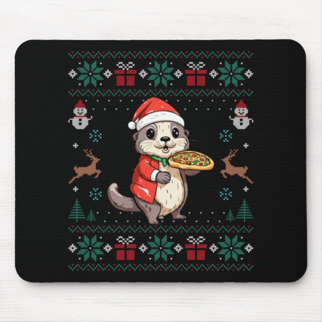 Ugly Otter Lover Santa Hat Xmas Light Otter Christ Mousepad (Vorne)