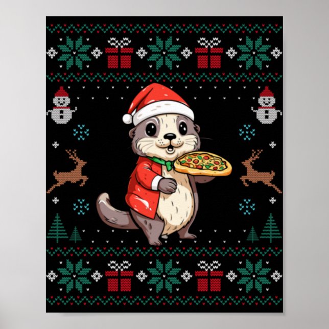 Ugly Otter Lover Santa Hat Xmas Light Otter Christ Poster (Vorne)
