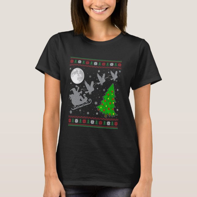 Ugly Owl Weihnachtsbeleuchtung Baum Santa Riding S T-Shirt (Vorderseite)